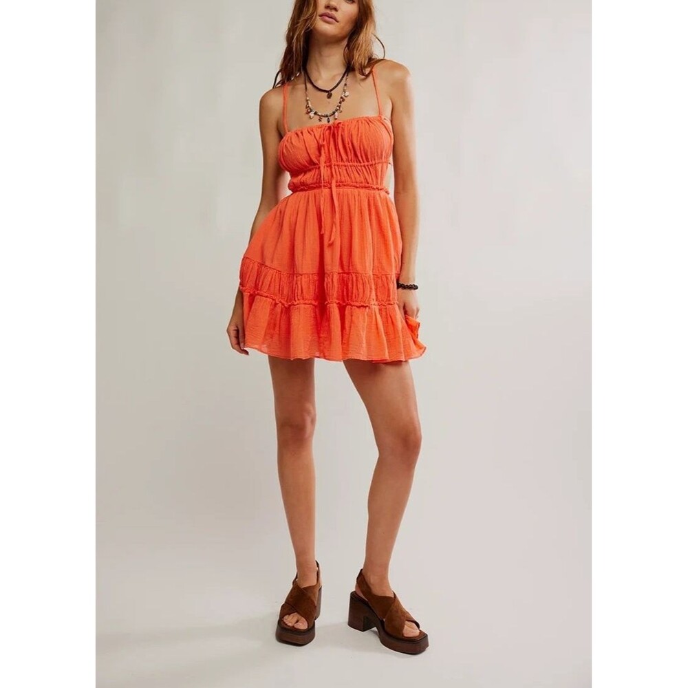 Free People Free -est Taking Sides Mini Dress Open Back Tiered Ruffle XS 288243
